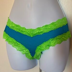 Victoria's Secret Teal Hipster Panty with Neon Green Lace